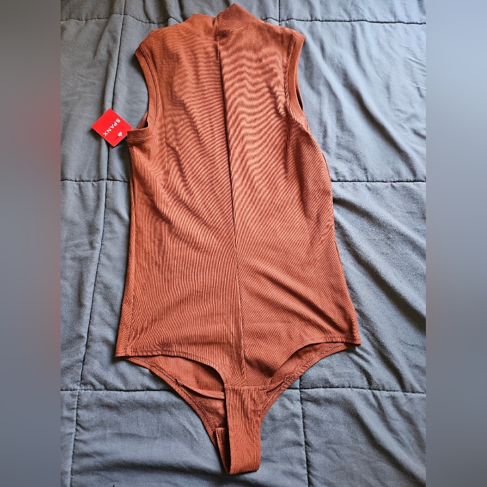 Spanx Mock Neck Ribbed Bodysuit burnt rust